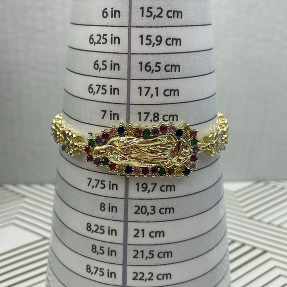 14K Gold Plated Virgin of Guadalupe bracelet colorful rhinestones - Picture 11 of 12